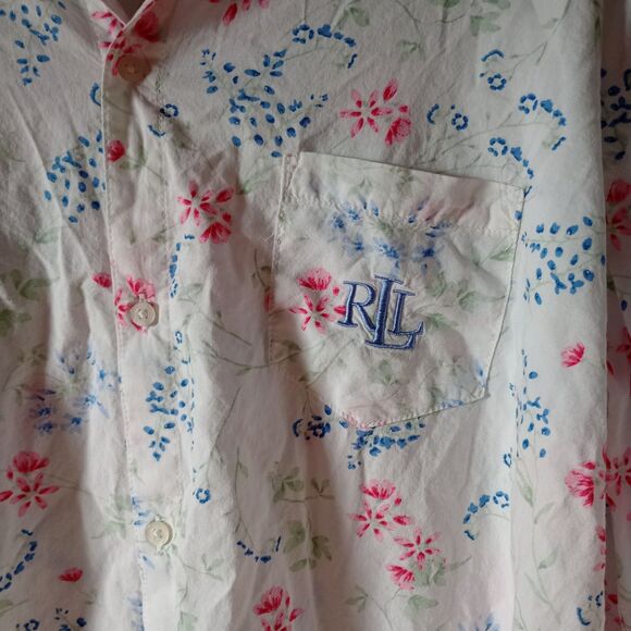Lauren Ralph Lauren Lightweight Floral Roll tab Monogram 3/4 Sleeve size S - Picture 2 of 9